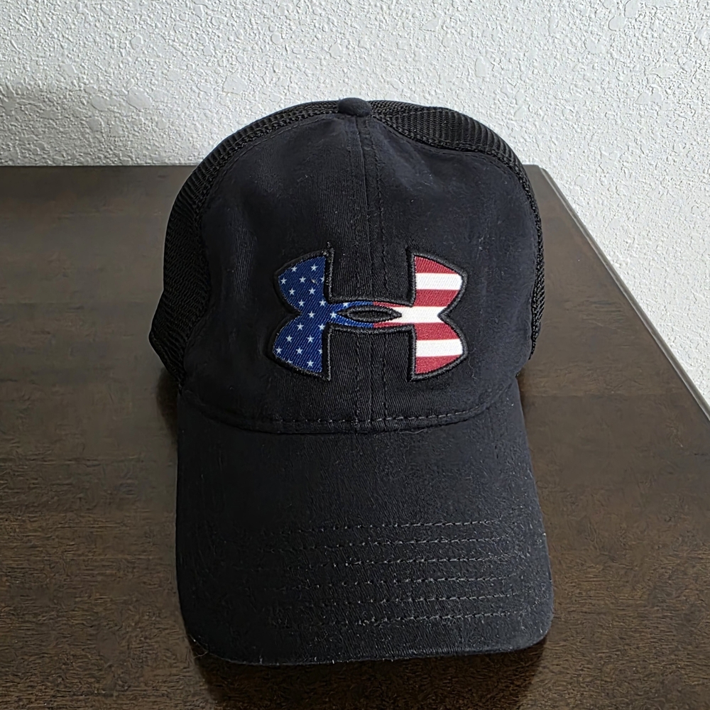 Under Armour Black Hat with American Flag Logo